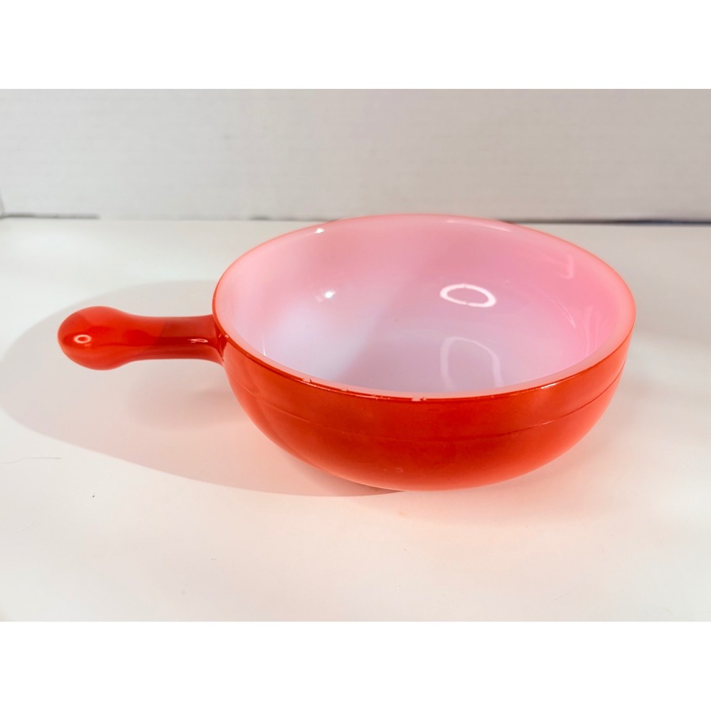 Vintage Glasbake Orange Milk Glass Soup Chili Bowl‎ with Handle J-2057-27 USA